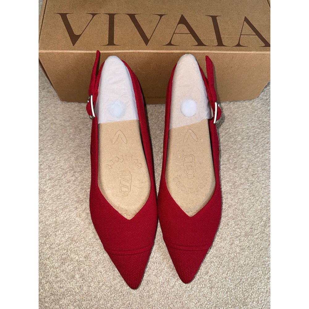 VIVAIA Red Elegant Pointed Toe Slingback Heels Knit Comfort Pumps EU/37 US/6.5 - Picture 4 of 11